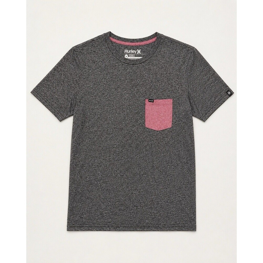 Hurley Shirt Mens Medium Gray Pink Red Pocket Tagless Crewneck Jersey Tee Casual